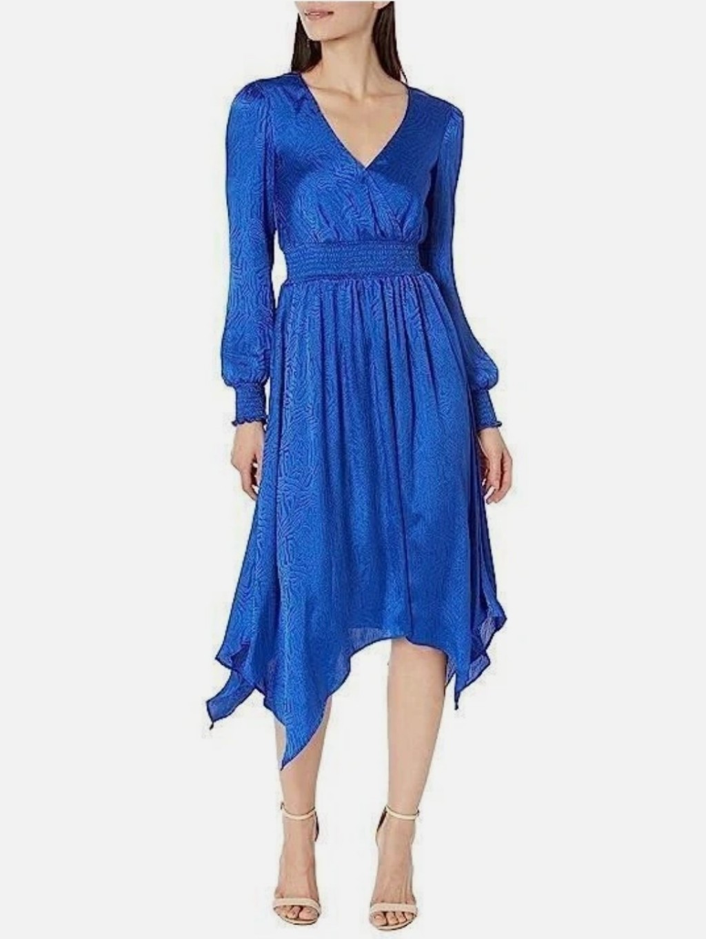 Nwt Michael Michael Kors Fractal Blue Zebra Handkerchief Hem Midi Dress Sz Xl